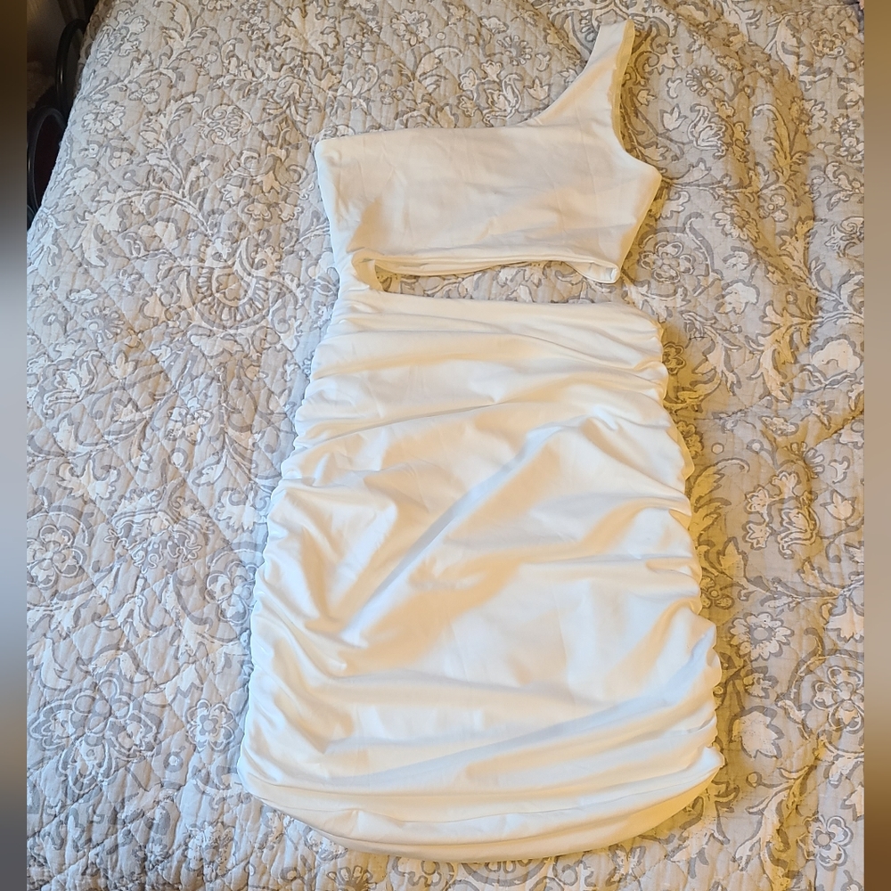 White cut out ruched dress